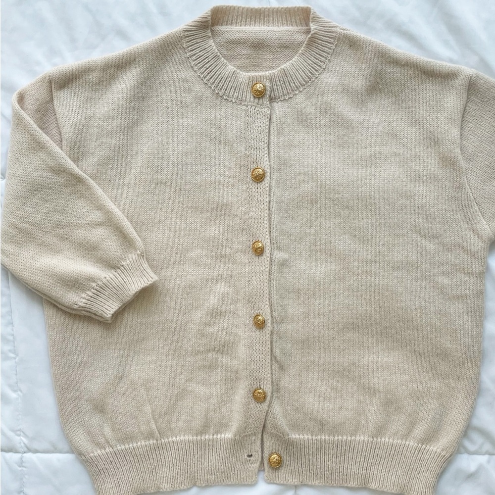 Classic Cream Women's Sweater with Gold Buttons